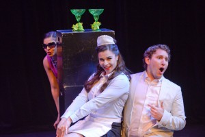 Sophia Benedetti as Susana, Donata Cucinotta as Roxanne and Robert Balonek as Conti in Morningside Opera's ¡Figaro! (90210) at The NSD Theater running through June 16. Photo by Karen Almond.