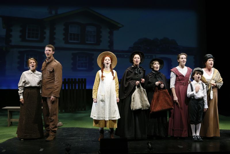 L to R: KATIE GASPARINI, CJ PAWLIKOWSKI, ALISON WOODS, ANNE KANENGEISER, MAUREEN SILLIMAN, WHITNEY WINFIELD, RACHEL WEINTRAUB, and MIMI BESSETTE in BEND IN THE ROAD at NYMF Photos: Carol Rosegg